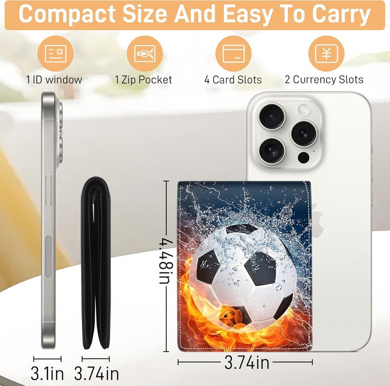 Bebomne Teen Boys Wallet for Kids - Soccer Kids Wallet for Boys Leather Credit Id Card Cash Holder Rfid Blocking Zipper Cool Funny with Coin Pocket Id Window Bifold Sports Design for Teen Birthday Gifts - Image 2